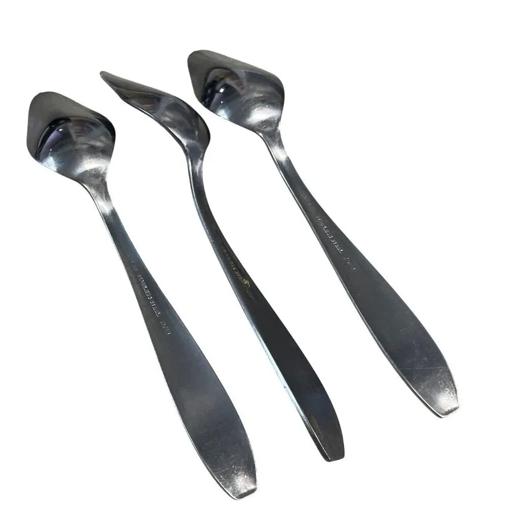 Set Of 3 Knoeler Stainless Steel Grapefruit Spoons Serrated Edges Vintage Silver